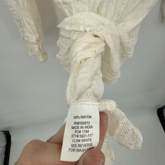 Blue Island Ivory Silver Metallic Swim Coverup Dress Size Large Rayon Boho - Picture 11 of 11